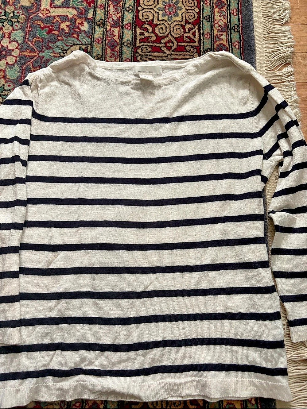 H&M Striped Crew Neck Sweater in White & Navy Size Small